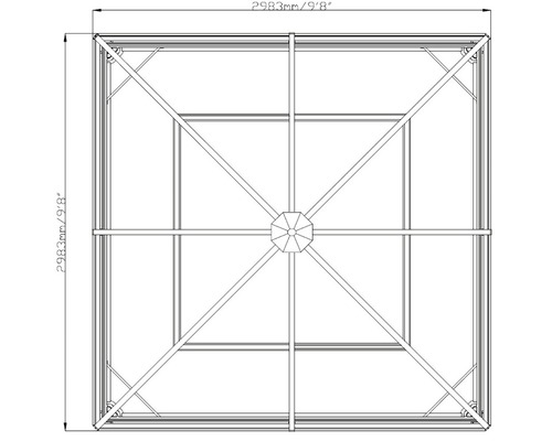 Draufsicht eines Pavillons mit Maßangaben