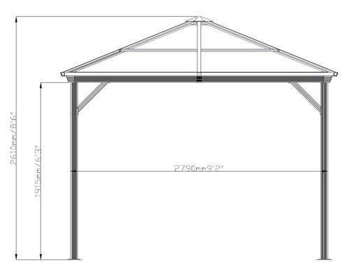 Technische Zeichnung eines Pavillons mit Maßangaben
