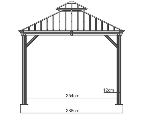 Technische Zeichnung eines Pavillons mit Maßangaben