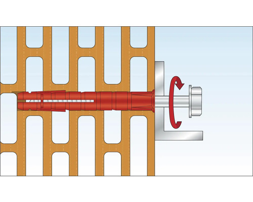 Illustration d''une cheville dans une façade perforée avec vis