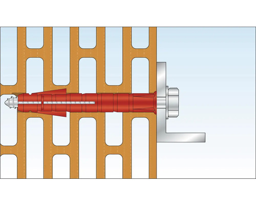 Illustration d''une fixation par cheville dans une brique perforée