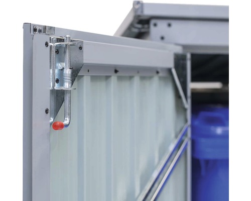 Detailansicht eines Metallschranks mit Verriegelungsmechanismus