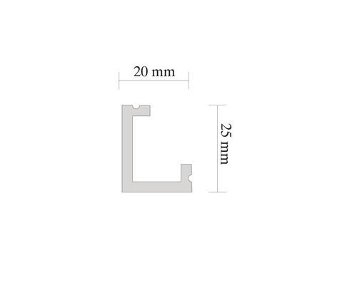 Profilé en aluminium avec dimensions 20 mm x 25 mm.