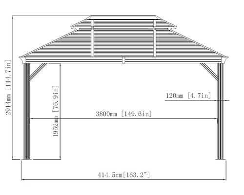 Technische Zeichnung eines Pavillons mit Maßangaben