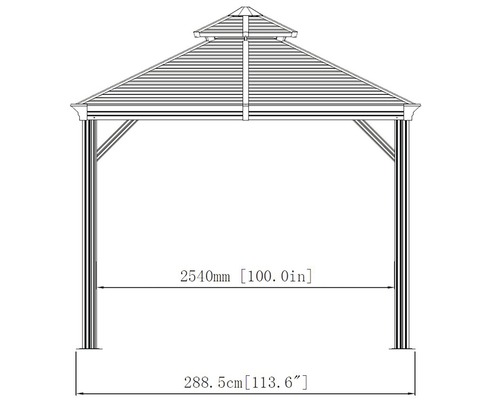 Technische Zeichnung eines Pavillons mit Maßangaben