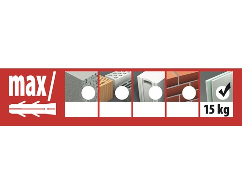 Symboles pour matériaux de construction et charge maximale de 15 kilogrammes