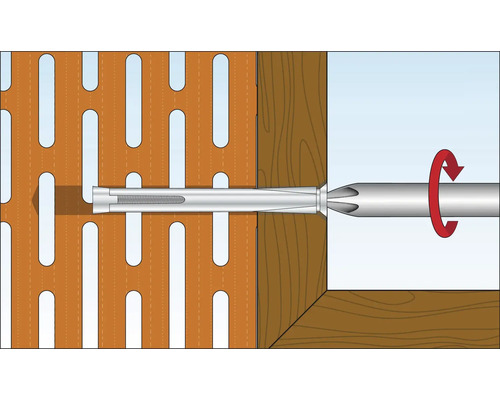Illustration einer Drehbewegung eines Dübels in einer Wand