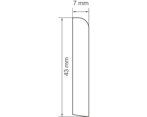 Dessin technique avec cotes : 43 mm de hauteur, 7 mm de largeur