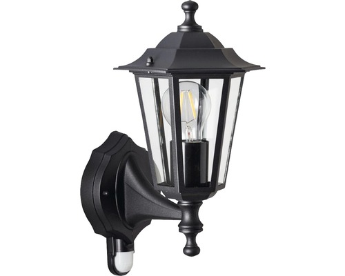 Applique murale extérieure noire avec détecteur de mouvement et verre clair