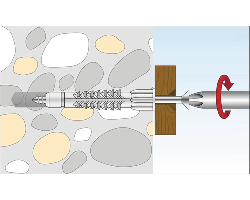 Illustration d''une vis avec cheville vissée dans un mur de pierre