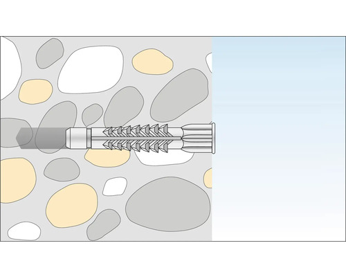 Illustration d''une fixation par cheville dans la maçonnerie.