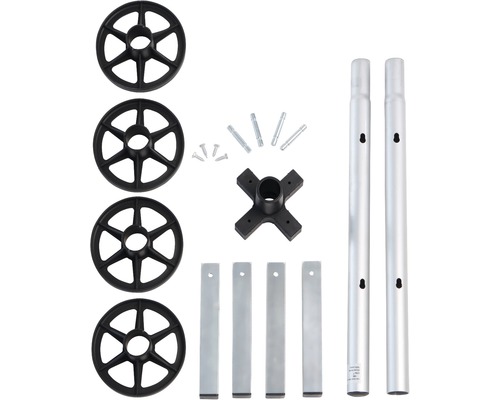 Ersatzteilset mit Rädern, Schrauben, Stützen und Verbindungsstück
