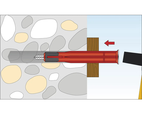 Illustration d''une fixation de cheville dans un mur en pierre