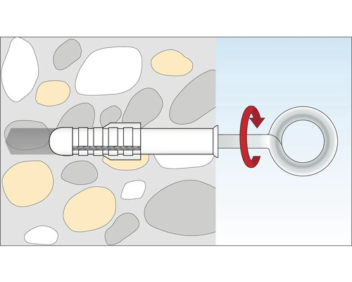 Illustration d''un ancrage de boulon dans le béton avec un mouvement de rotation.