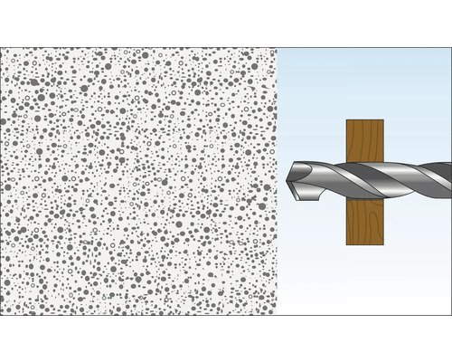 Démonstration de perçage dans un mur en béton avec du bois