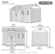 Image d''un abri de jardin avec dimensions et logo Lifetime