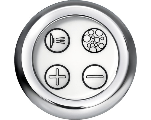 Panneau de commande avec symboles pour jet, bain bouillonnant, plus et moins