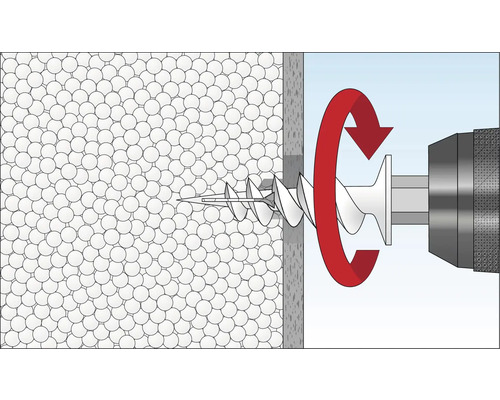 Fixation d''une vis dans un panneau isolant à l''aide d''une perceuse et d''un mouvement rotatif