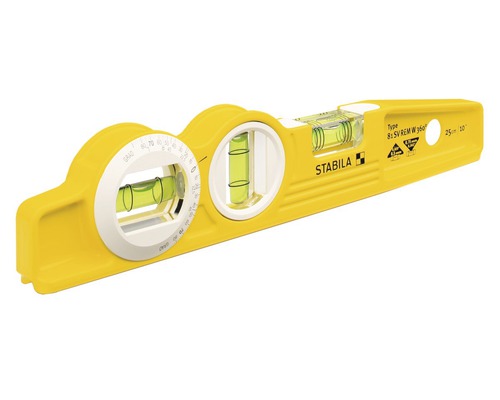 Gelbe Wasserwaage mit Libellen zur horizontalen und vertikalen Ausrichtung