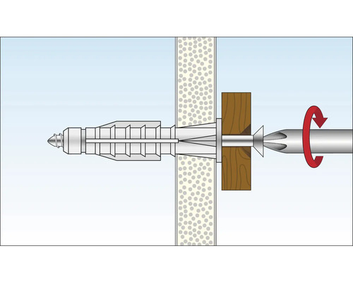 Illustration d''une fixation par cheville dans un mur.