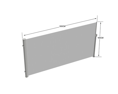 Seitenmarkise mit den Maßen 300 cm mal 160 cm.