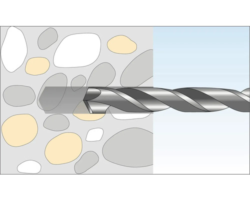 Représentation d''une perceuse en cours d''utilisation sur un mur de pierre.