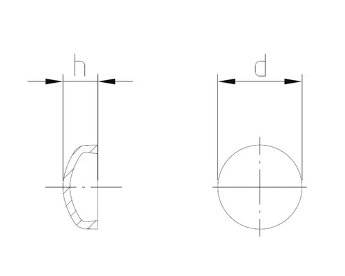 Dessin technique d''une tête de rivet demi-ronde avec cotation