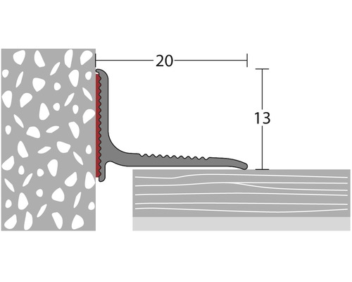 Illustration eines Treppenkantenprofils mit Maßangaben für die Montage.