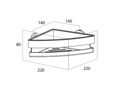 Technische Zeichnung einer Eckablage mit Maßangaben