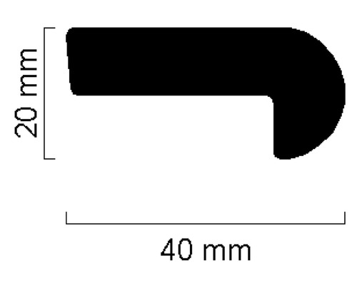 Baguette profilée mesurant 20 mm par 40 mm.