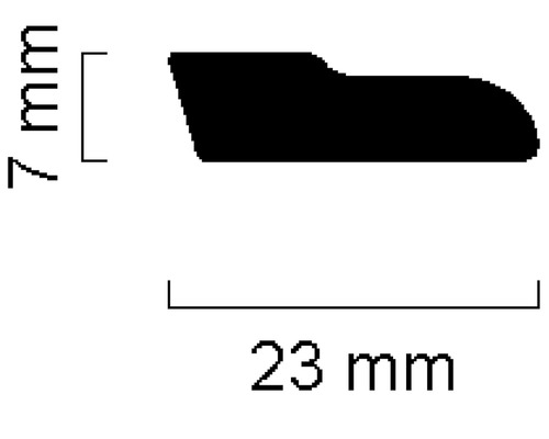 Coupe de profil avec dimensions 7 mm et 23 mm