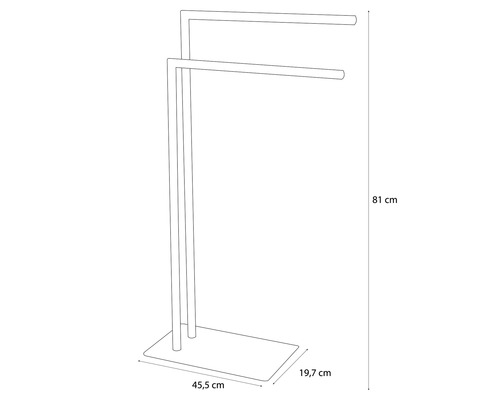 Sèche-serviettes mesurant 81 cm de hauteur, 45,5 cm de largeur et 19,7 cm de profondeur
