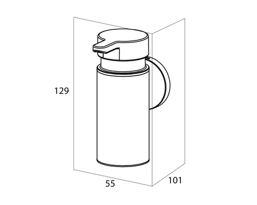 Dessin technique d''un distributeur de savon avec dimensions.