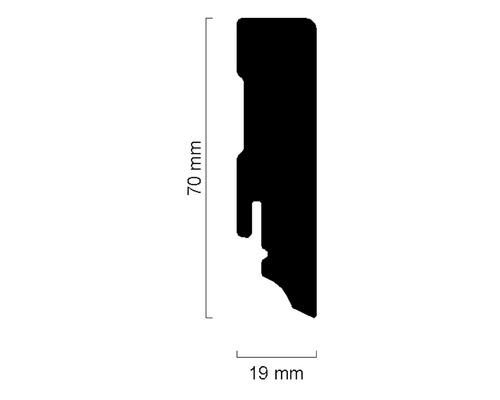 Section transversale du profilé avec indications de dimensions 70 mm et 19 mm
