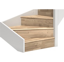 Escalier avec marches en bois et rampe blanche