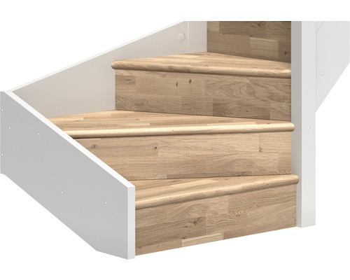 Escalier avec marches en bois et rampe blanche