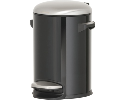Poubelle à pédale noire avec couvercle en acier inoxydable