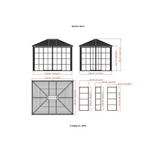 Technische Zeichnung eines Sojag Striano Pavillons 10x12 mit Maßangaben