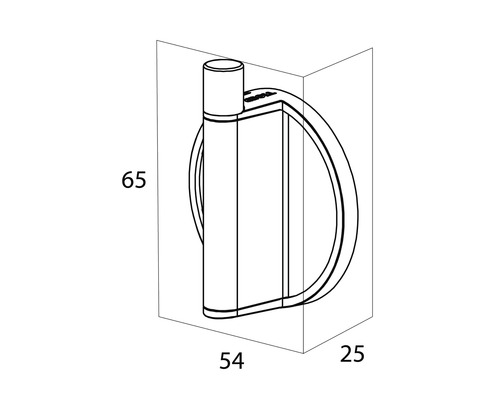 Technische Zeichnung eines Toilettenpapierhalters mit Maßangaben