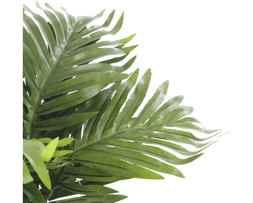 Nahaufnahme einer künstlichen Palme mit grünen Blättern als Dekoration