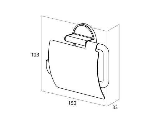 Technische Zeichnung eines Toilettenpapierhalters mit Maßen