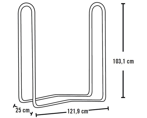 Abmessungen des Holzregals: 103,1 cm Höhe, 121,9 cm Breite und 25 cm Tiefe.