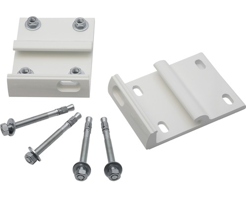 Zwei weiße Gerätehalter mit Bolzenankern