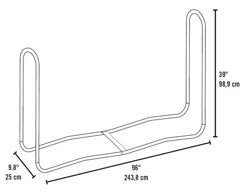 Schéma technique d''une extension de lit avec dimensions en pouces et en centimètres