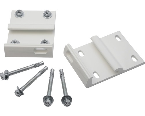 Zwei Halterungen und drei Schrauben für die Montage