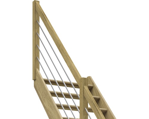 Holztreppe mit Edelstahlgeländer