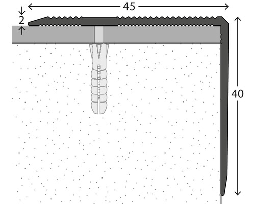 Illustration d''un profil de bord d''escalier mesurant 45 mm sur 40 mm.