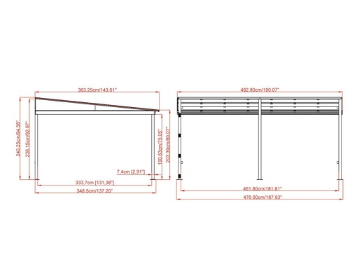 Schéma technique d''un pavillon avec indications de dimension
