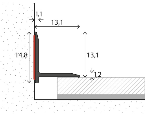 Dessin technique d''un profilé d''arête d''escalier avec dimensions