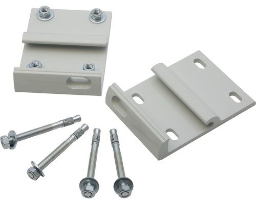 Deux supports métalliques et quatre ancrages de boulon pour la fixation